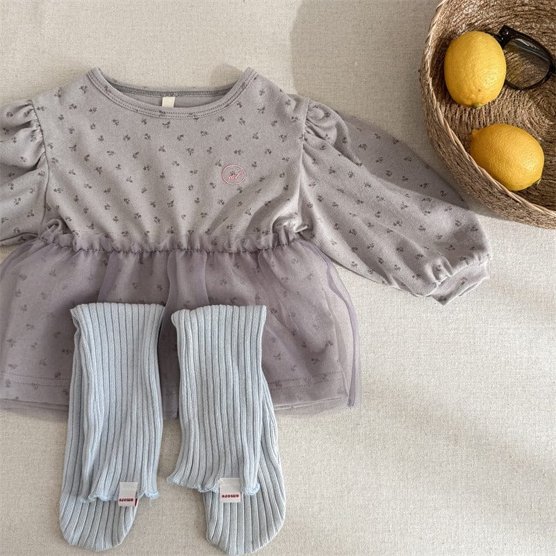 長袖シャツ・ブラウス Gray / 80cm キッズトップス チュチュドッキングフラワープリント長袖パフスリーブTシャツ【mh0009007】