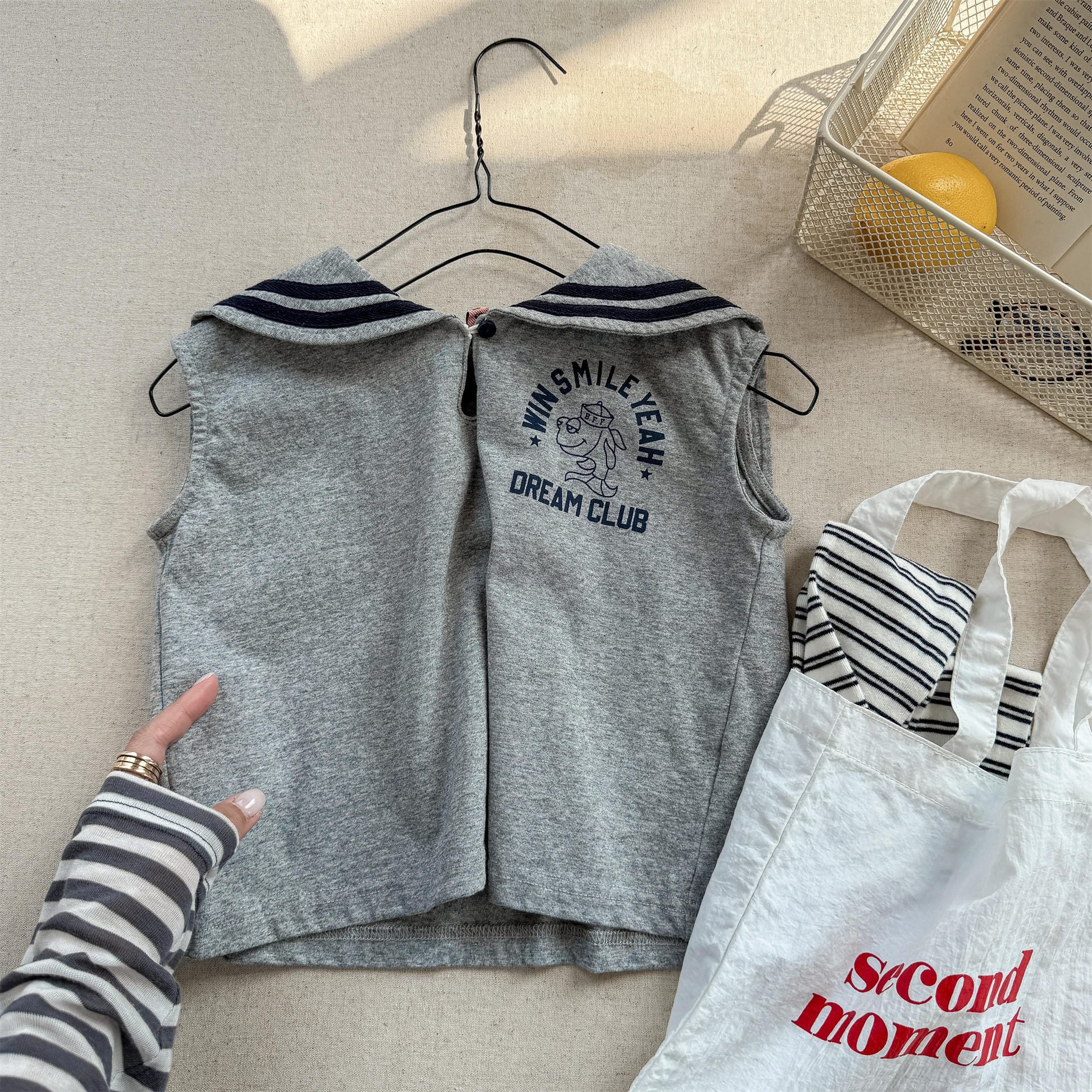 タンクトップ・キャミソール・ノースリーブトップス Gray / 80cm セーラーカラーノースリーブマリンTシャツ【mh0010135】