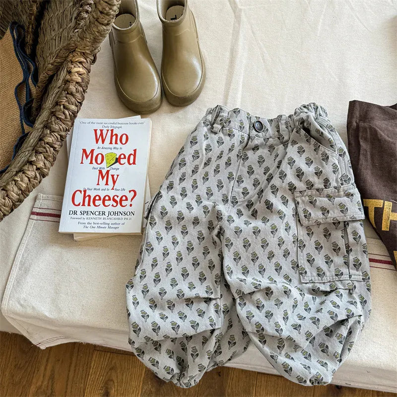 ロングパンツ・スウェットパンツ Gray Apricot / 12M  80CM キッズパンツ フラワー花柄プリント カーゴパンツ 2カラー【mh0006587】