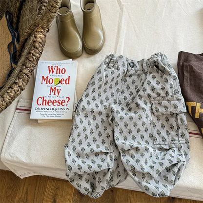 ロングパンツ・スウェットパンツ Gray Apricot / 12M  80CM キッズパンツ フラワー花柄プリント カーゴパンツ 2カラー【mh0006587】