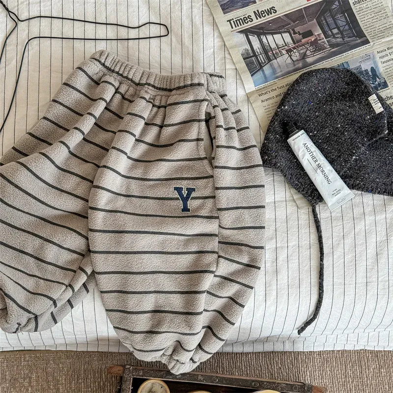 ロングパンツ・スウェットパンツ Gray Apricot / 12M  80CM キッズパンツ ボーダーワッペン裏フリースロングスウェットパンツ【mh0008449】