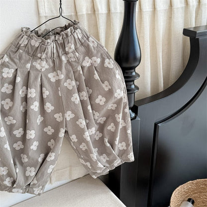 ロングパンツ・スウェットパンツ Gray Green / 80cm レトロフラワープリントクロップドタックサルエルパンツ【mh0009391】