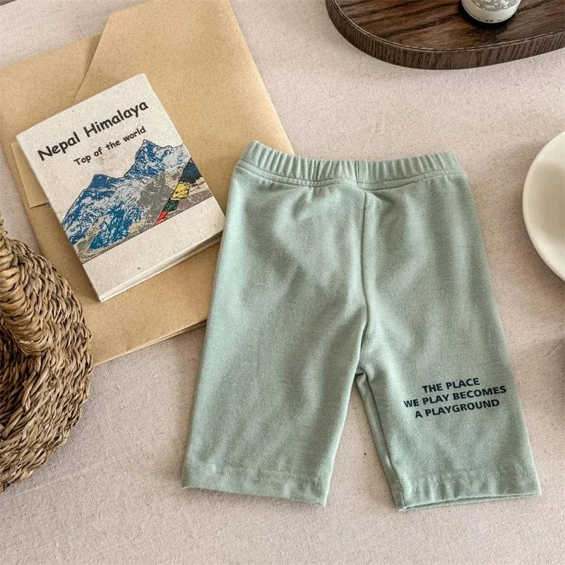 レギンスパンツ Green / 12M (80) キッズパンツ ショートレギンス レターロゴプリント 5カラー【mh0005811】