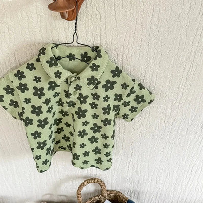 半袖シャツ・ブラウス Green / 12M  80CM キッズトップス 半袖ポロシャツ レトロフラワープリント 2カラー【mh0005445】