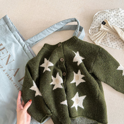 カーディガン・パーカー Green / 80cm ニットカーディガン スター星 モノトーン ラグラン カジュアル アウター【mh0011612】