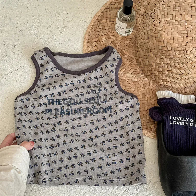 タンクトップ・キャミソール・ノースリーブトップス Grey / 12M (80) キッズトップス タンクトップ ノースリーブTシャツ スマイルプリント 2カラー【mh0005815】