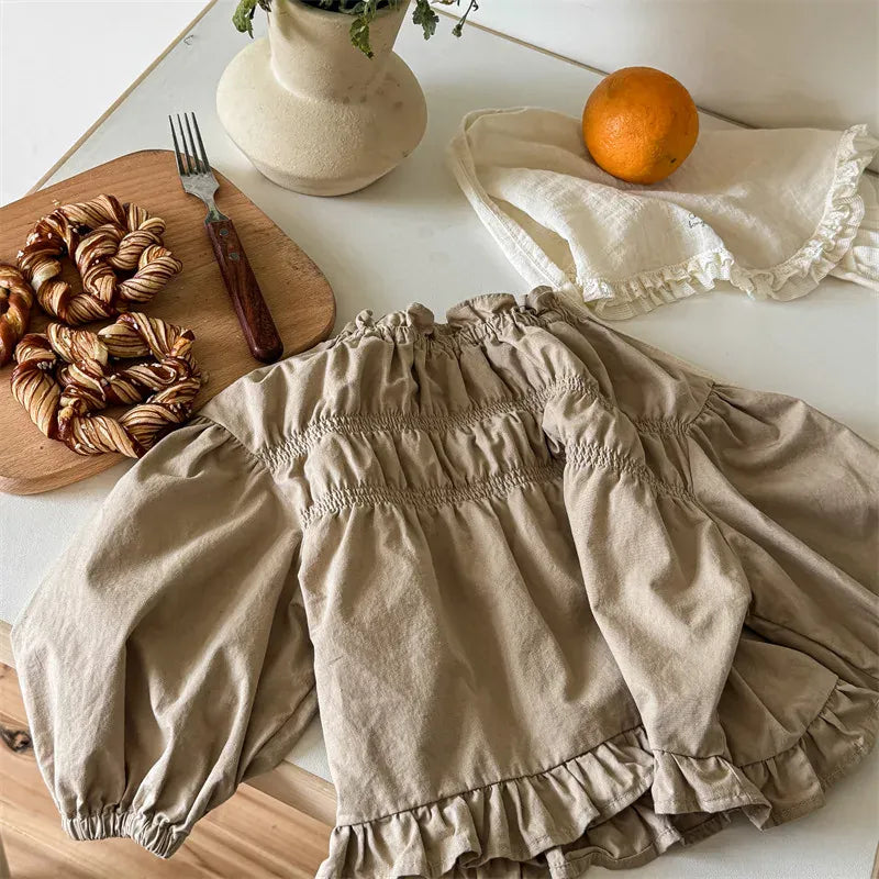 長袖シャツ・ブラウス Khaki / 12M  80CM キッズトップス 長袖スモックブラウス 2カラー【mh0006603】