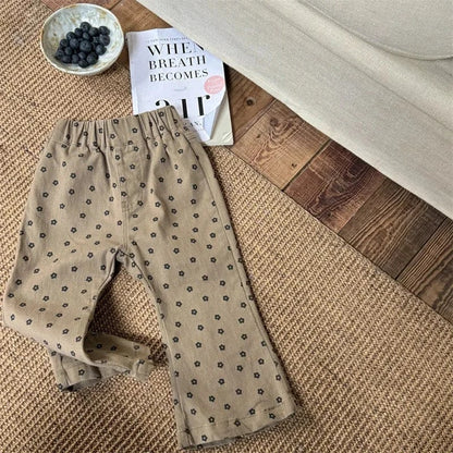 ロングパンツ・スウェットパンツ Khaki / 12M  80CM キッズパンツ フラワー花柄プリント フレアロングパンツ 2カラー【mh0006615】