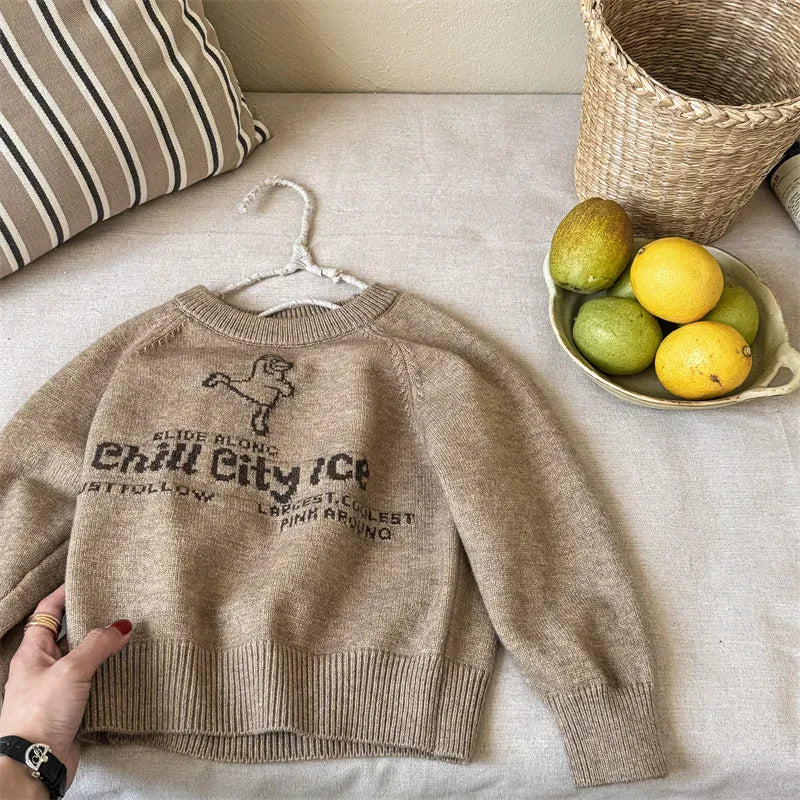 ニット・セーター Khaki / 12M  80CM キッズトップス ニットセーター アイススケート レターロゴ 3カラー【mh0006624】