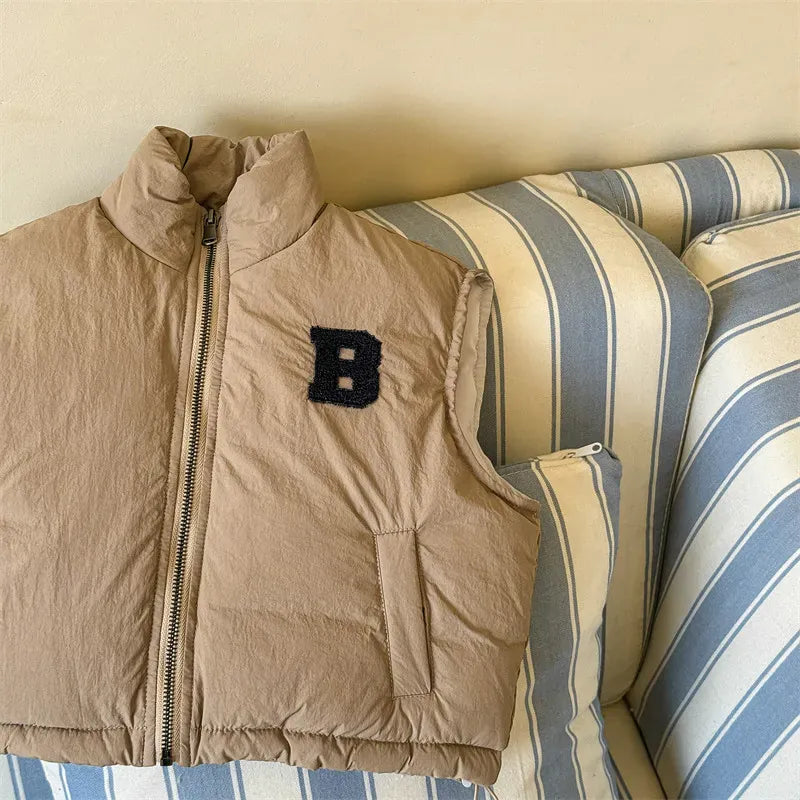 ベスト Khaki / 12M  80CM キッズベスト ワッペンアップリケパデッドジップアップアウターベスト【mh0008284】