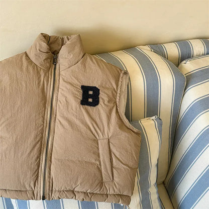 ベスト Khaki / 12M  80CM キッズベスト ワッペンアップリケパデッドジップアップアウターベスト【mh0008284】