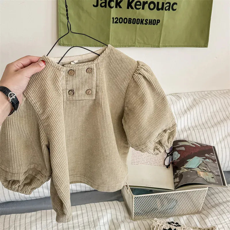 長袖シャツ・ブラウス Khaki / 12M  80CM キッズトップス コーデュロイ長袖パフスリーブチュニックブラウス【mh0008443】