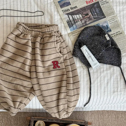 ロングパンツ・スウェットパンツ Khaki / 12M  80CM キッズパンツ ボーダーワッペン裏フリースロングスウェットパンツ【mh0008449】