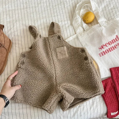 オーバーオール Khaki / 80cm 9-12M キッズサロペット ボアフリースワイドルーズサスペンダーオーバーオール 2カラー【mh0007566】