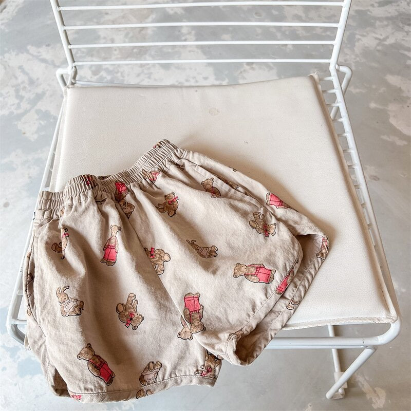 ハーフパンツ・ショートパンツ Khaki / 80cm Bear Print Track Shorts くまプリント トラックショートパンツ【mh0012147】