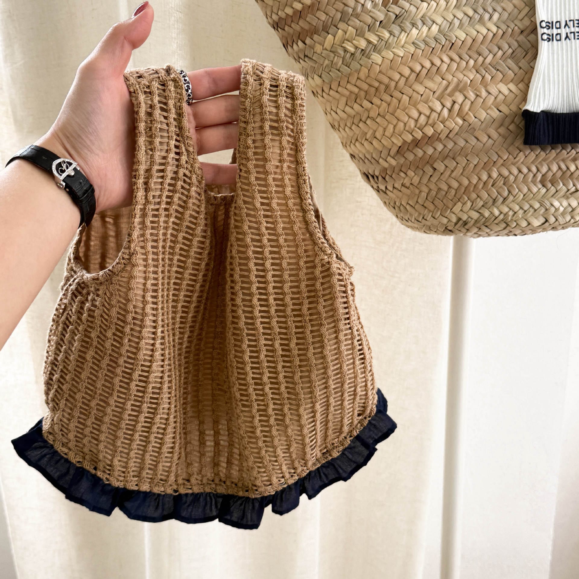 タンクトップ・キャミソール・ノースリーブトップス Khaki / 80cm フリルレースショートタンクトップ【mh0009548】