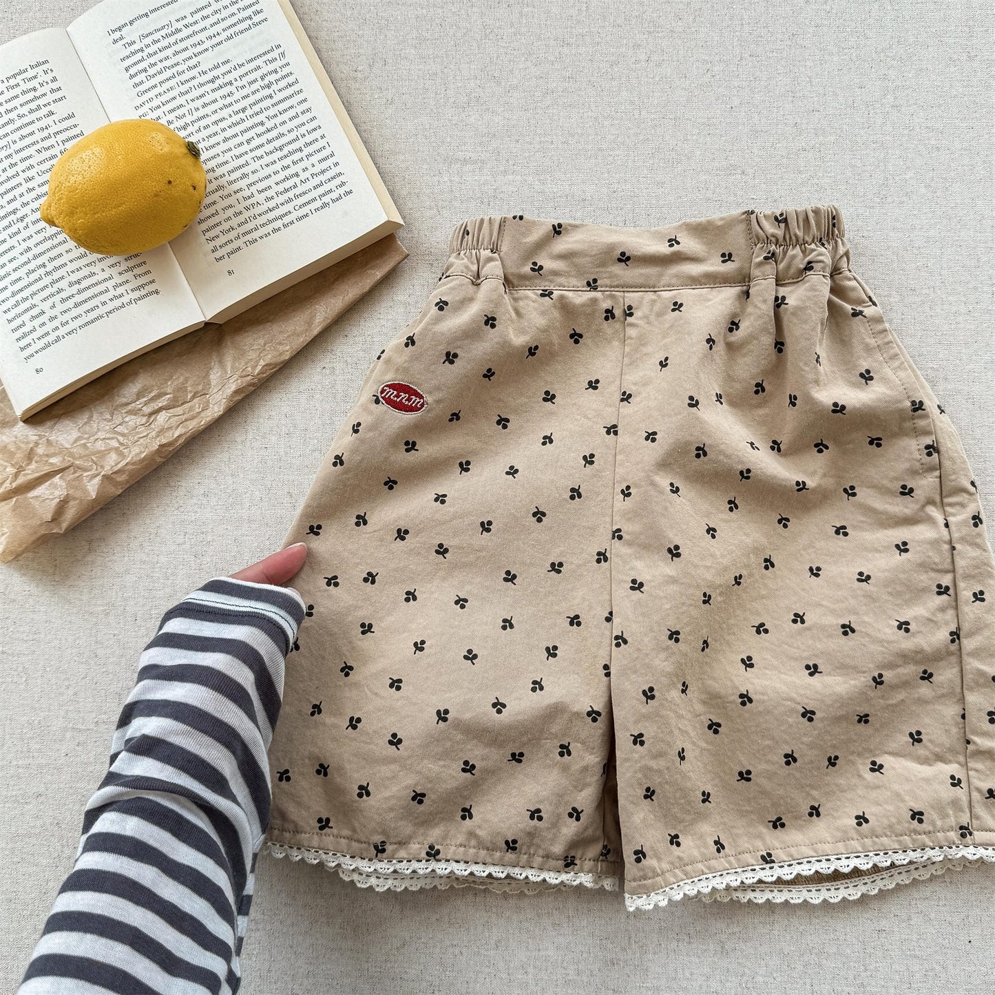 ハーフパンツ・ショートパンツ Khaki / 80cm 裾レースプリントショートパンツ【mh0010126】