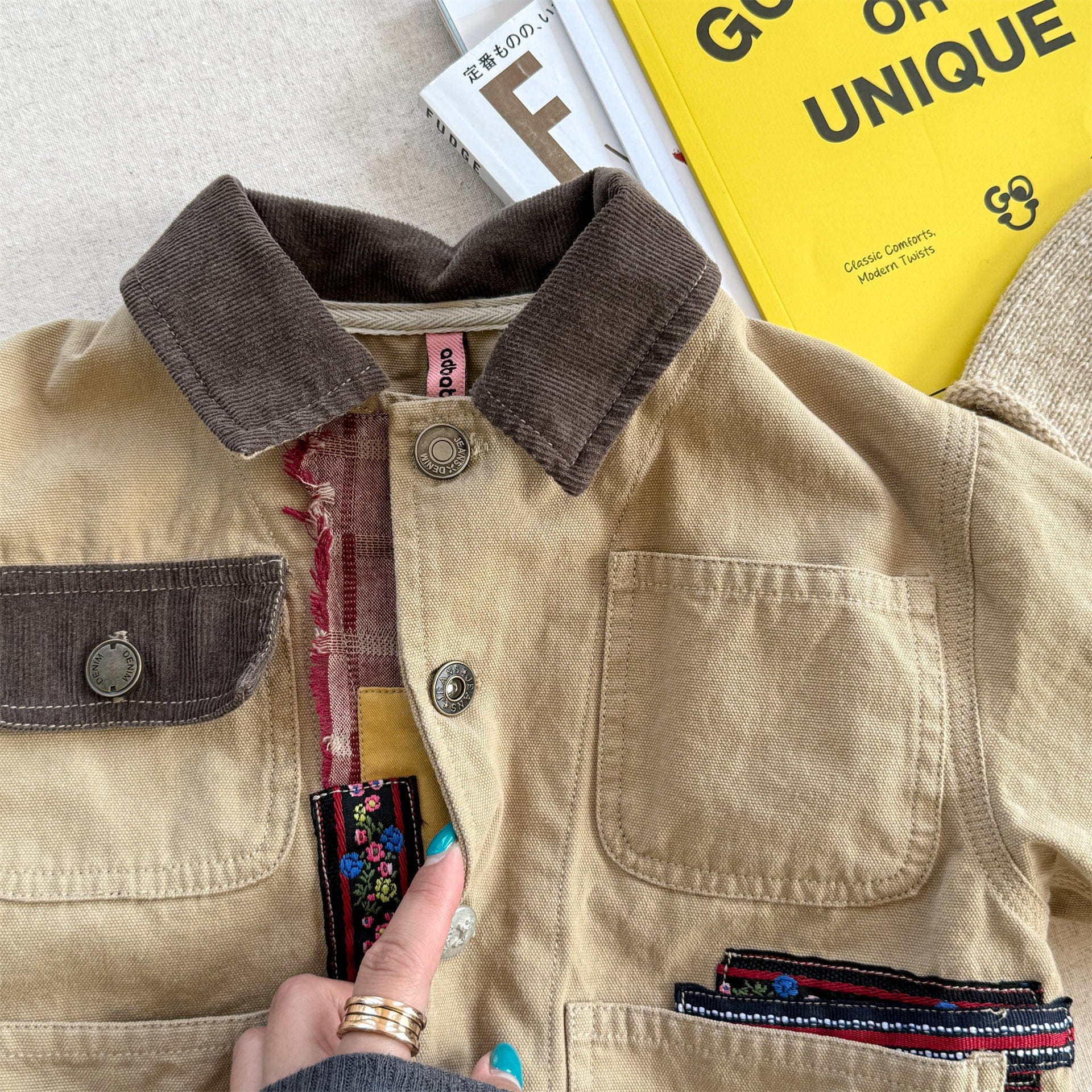 ショートコート・ジャケット・ジャンパー Khaki / 80cm パッチワーク襟付きジャケットコート【mh0010616】