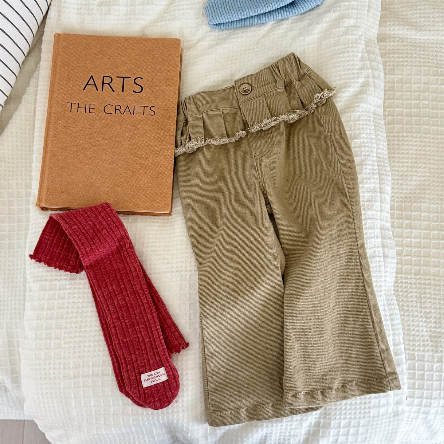 ロングパンツ・スウェットパンツ Khaki / 80cm フラワー/無地フリルフレアベルボトムパンツ【mh0010642】