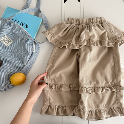 ロングパンツ・スウェットパンツ Khaki / 80cm ティアードフリルワイドルーズロングパンツ【mh0010643】