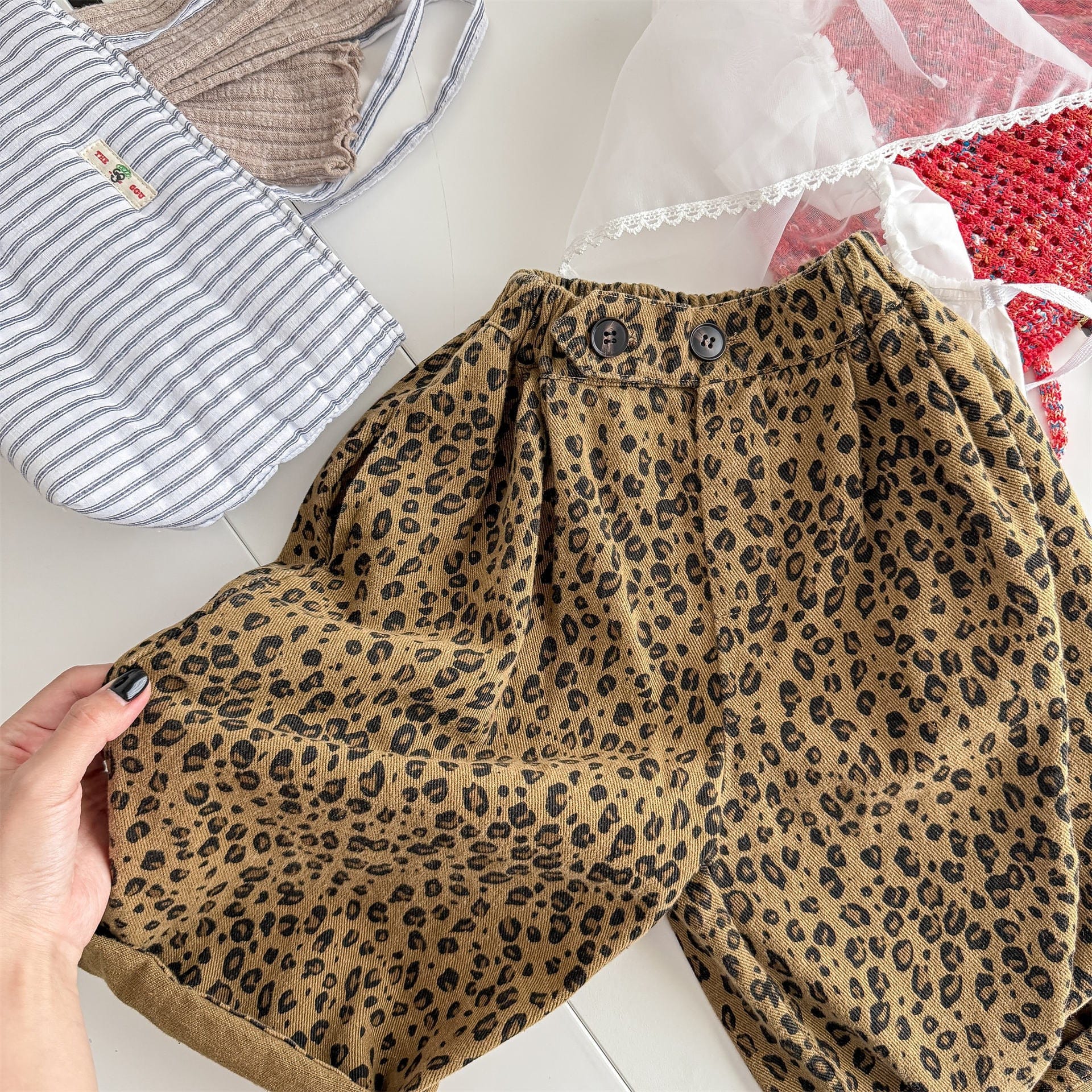 ロングパンツ・スウェットパンツ Khaki / 80cm レオパード柄ワイドデニムパンツ【mh0010904】