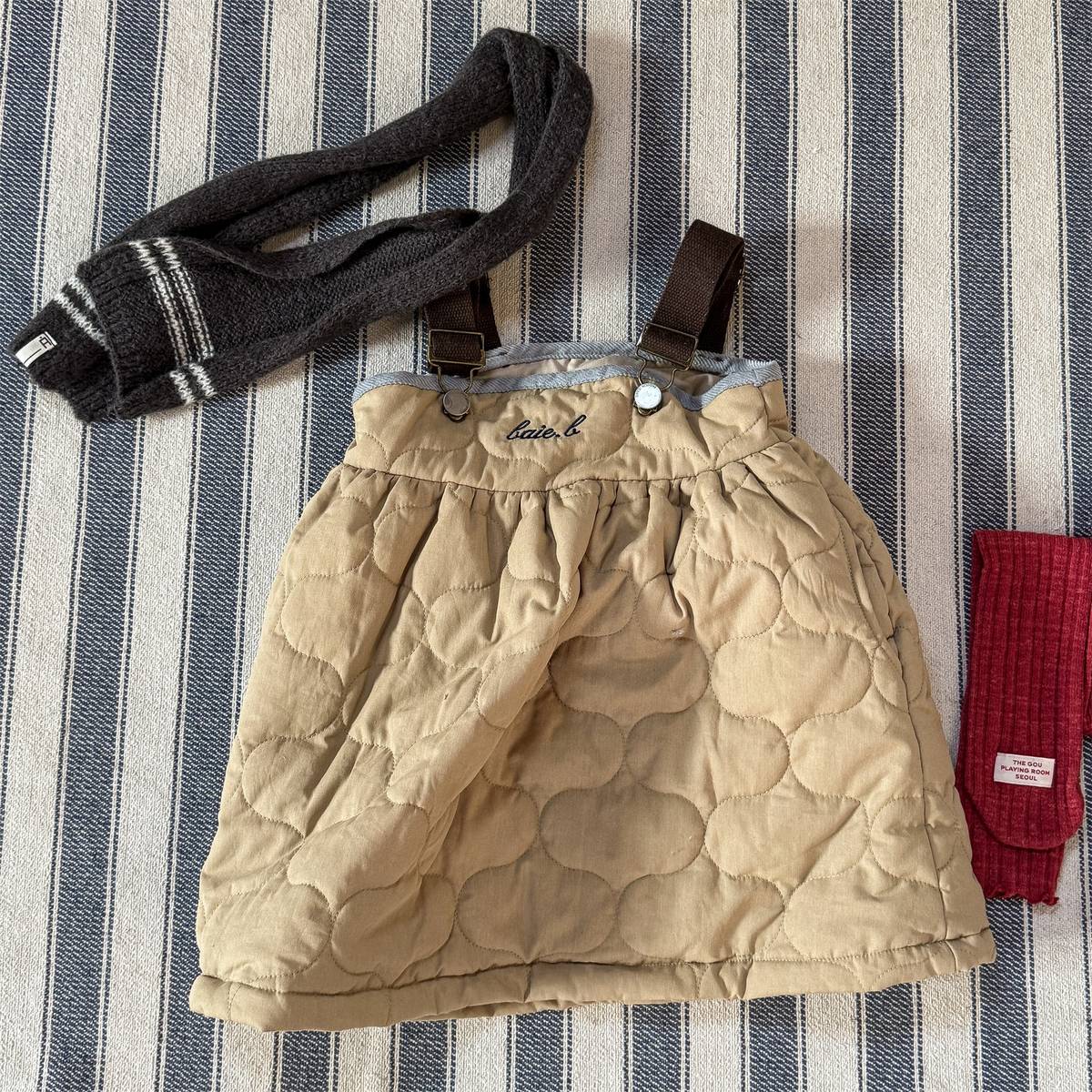 ノースリーブワンピース Khaki / 80cm キルティング サロペットスカート ジャンパースカート 中綿入り【mh0011419】