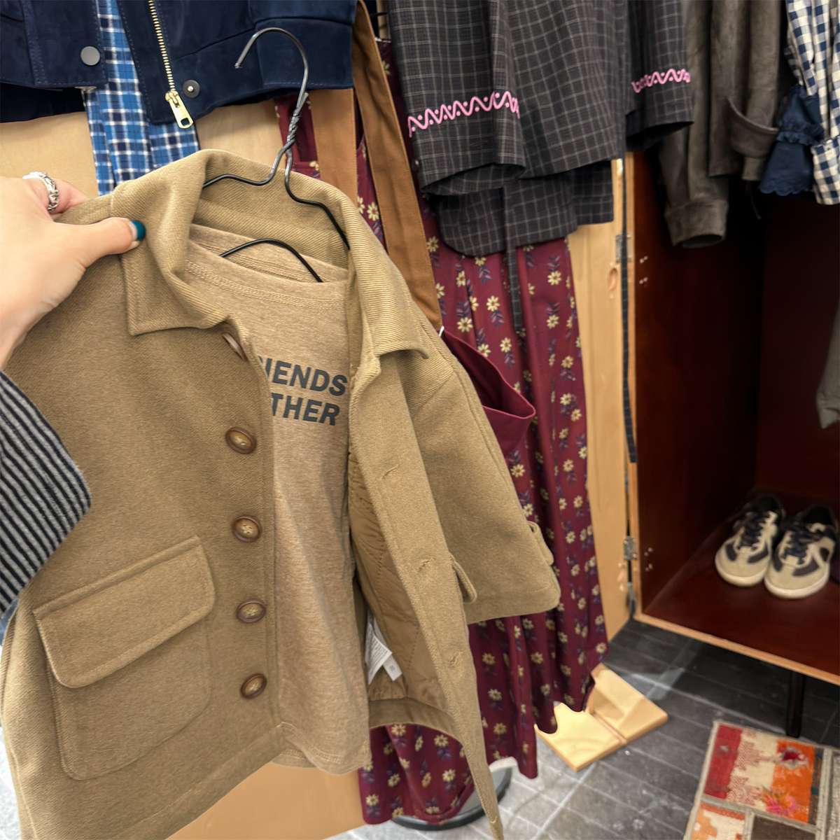 ロングコート Khaki / 80cm コート ジャケット ウール調素材 ミディアム丈 アウター【mh0011421】