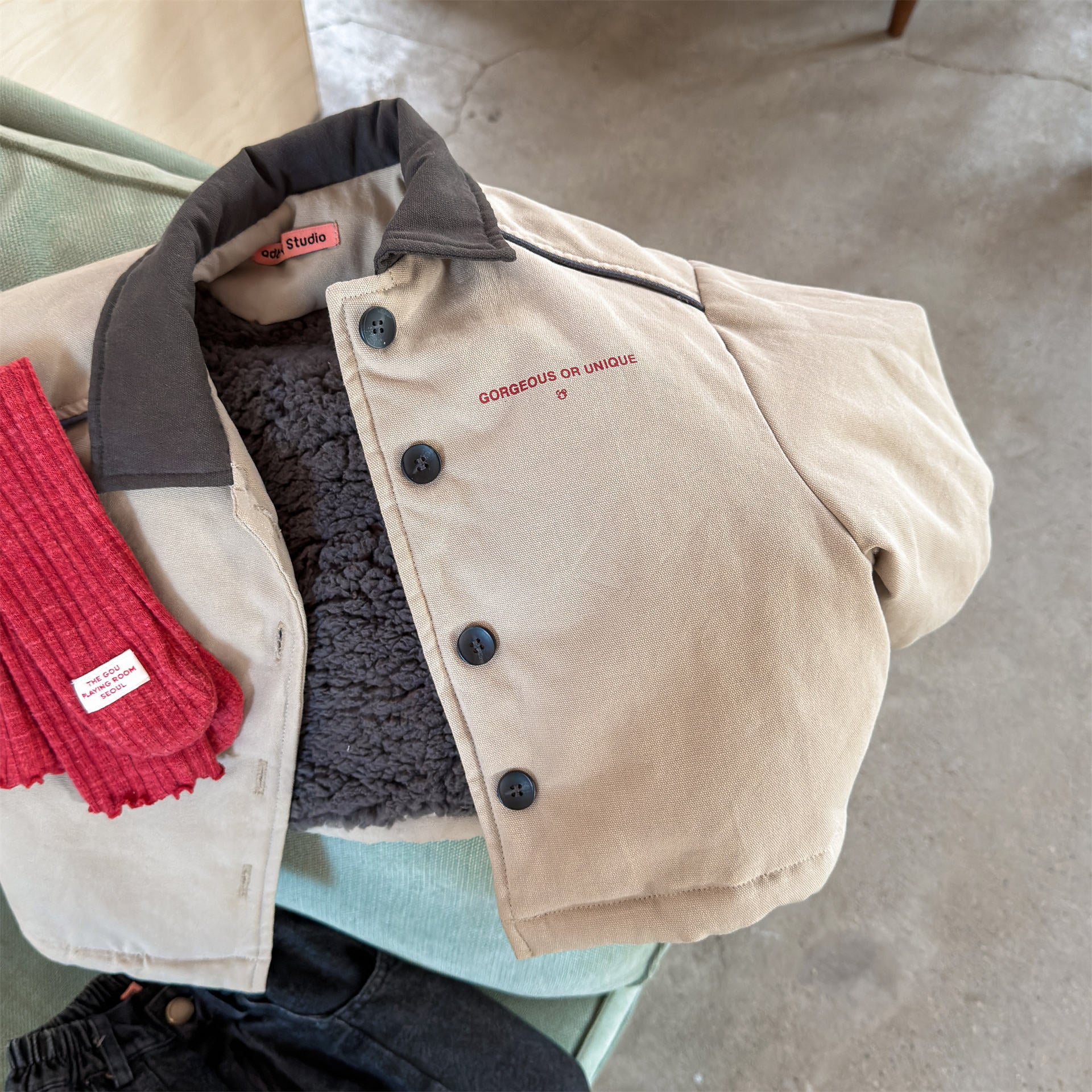 ショートコート・ジャケット・ジャンパー Khaki / 80cm ジャケット 中綿 ボア裏地 ワークテイスト ストリート カジュアル アウター【mh0011604】