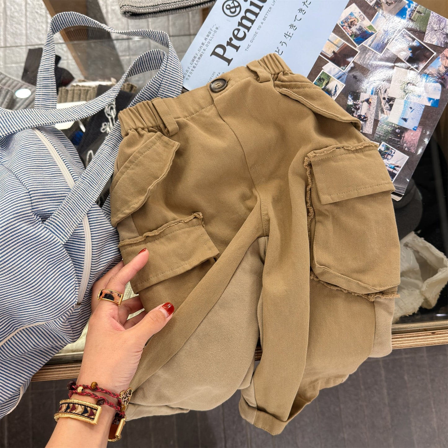 ロングパンツ・スウェットパンツ Khaki / 80cm Spliced Sweatpants Cargo Pants 切り替え スウェット カーゴパンツ【mh0012080】