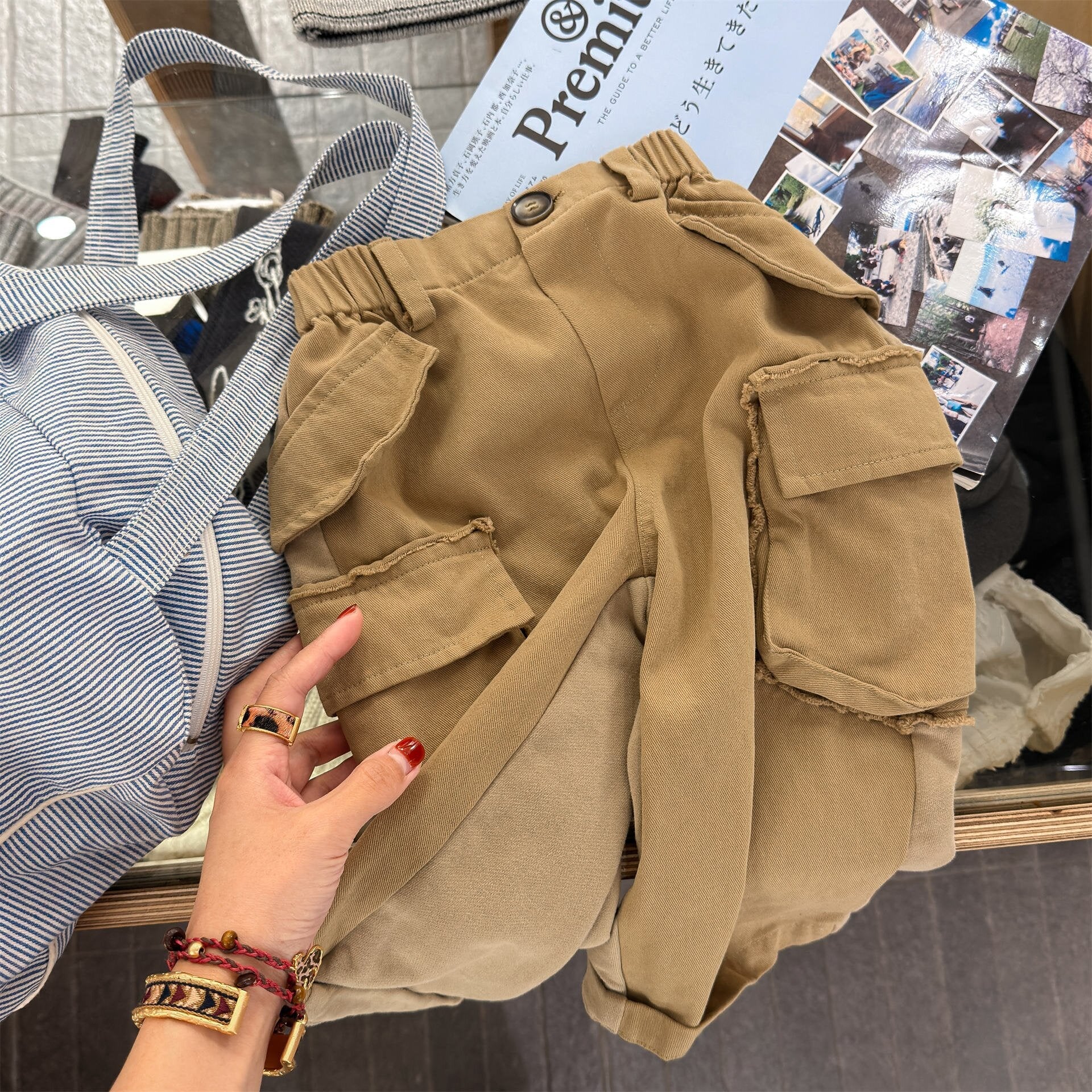 ロングパンツ・スウェットパンツ Khaki / 80cm Spliced Sweatpants Cargo Pants 切り替え スウェット カーゴパンツ【mh0012080】