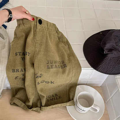 ロングパンツ・スウェットパンツ Khaki Green / 12M  80CM キッズパンツ ルーズロングパンツ レターロゴプリント 2カラー【mh0006605】