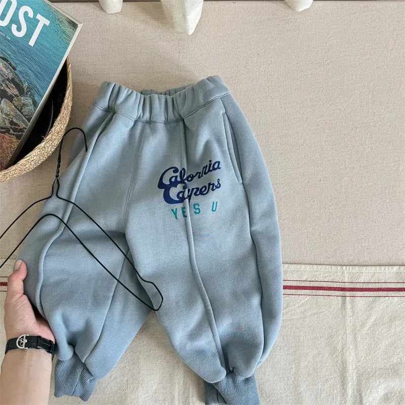 ロングパンツ・スウェットパンツ Light Blue / 12M  80CM キッズパンツ レターロゴプリント裏フリースロングスウェットパンツ【mh0008450】