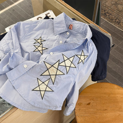 長袖シャツ・ブラウス Light Blue / 80cm Embroidered Spring Shirt Top 刺繍入り シャツ トップス【mh0012038】