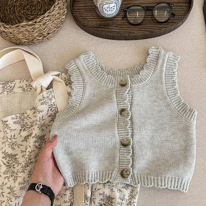 ベスト Light Gray / 12M  80CM キッズベスト ニットノースリーブトップス 2カラー【mh0006583】