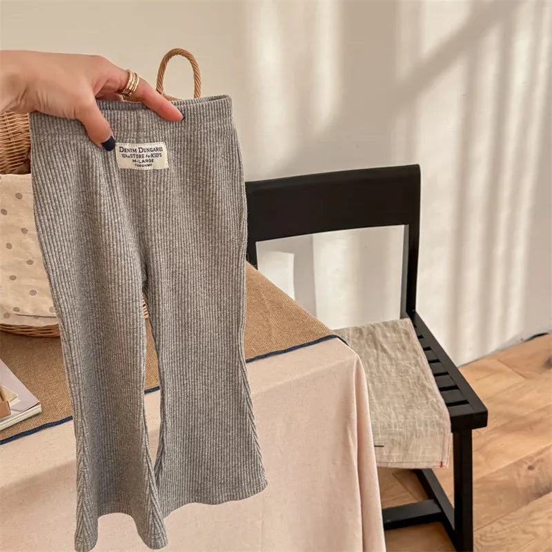 レギンスパンツ Light Gray / 12M  80CM キッズパンツ タグワンポイントフレアリブレギンスパンツ 3カラー【mh0006865】
