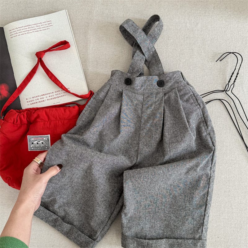 サロペットパンツ・サスペンダーパンツ Light Gray / 80cm キッズパンツ シンプルルーズワイドプレッピーサスペンダーパンツ【mh0009015】