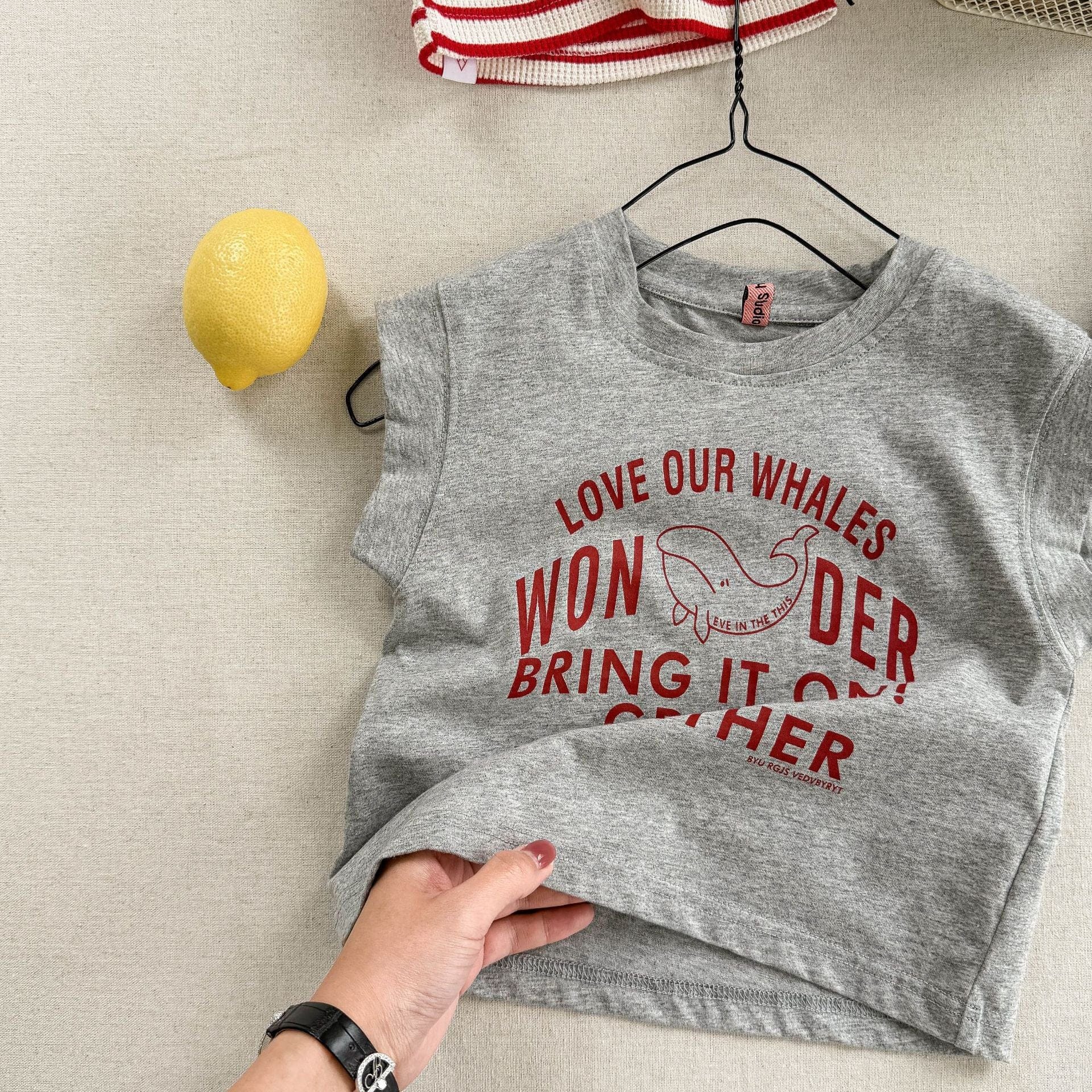 タンクトップ・キャミソール・ノースリーブトップス Light Gray / 80cm プリントノースリーブTシャツ【mh0009536】