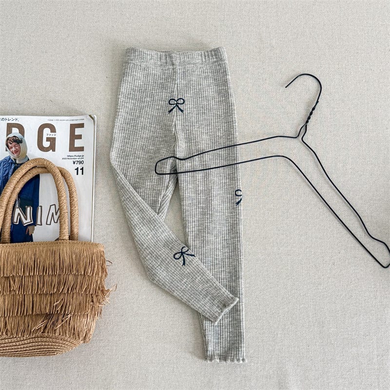 レギンスパンツ Light Grey / 80cm キッズパンツ リボンプリントリブレギンスパンツ【mh0008968】