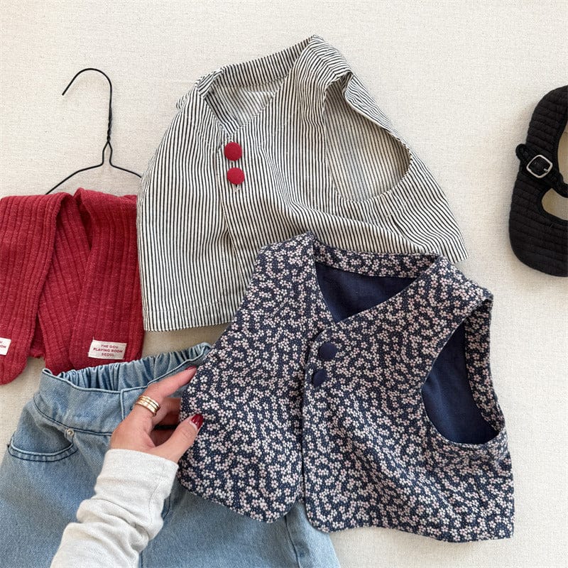 ベスト キッズベスト ストライプ/フラワープリントバックロゴレトロジレベスト【mh-0008973】