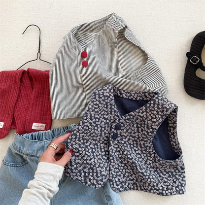 ベスト キッズベスト ストライプ/フラワープリントバックロゴレトロジレベスト【mh-0008973】