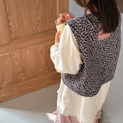 ベスト キッズベスト ストライプ/フラワープリントバックロゴレトロジレベスト【mh-0008973】