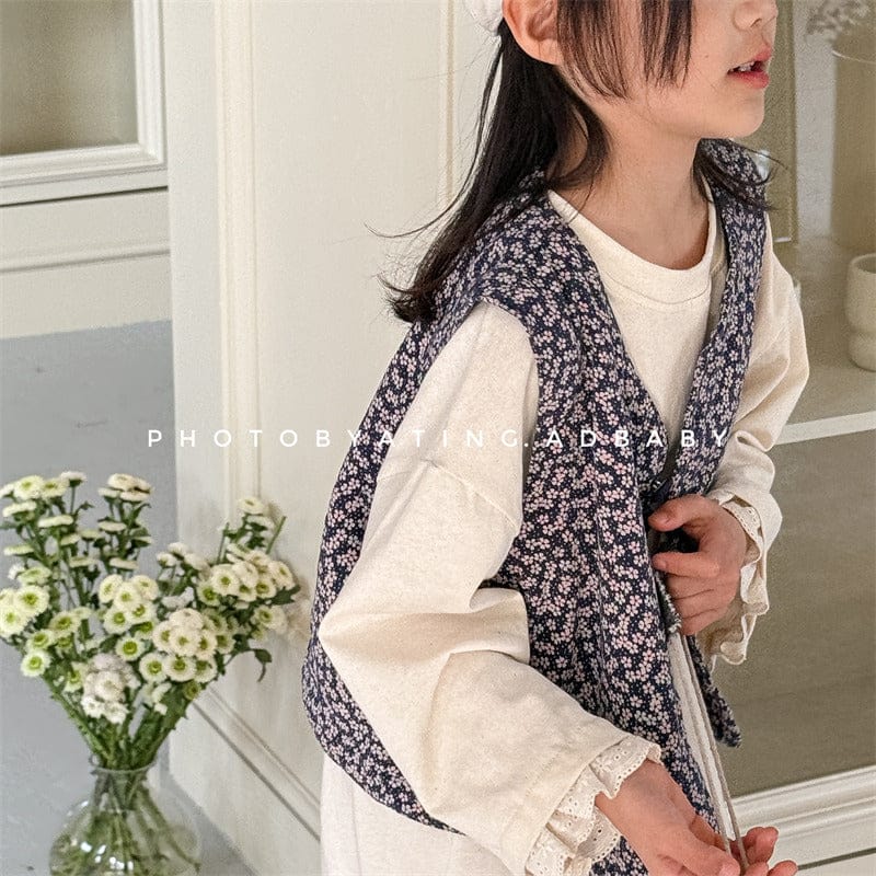 ベスト キッズベスト ストライプ/フラワープリントバックロゴレトロジレベスト【mh-0008973】