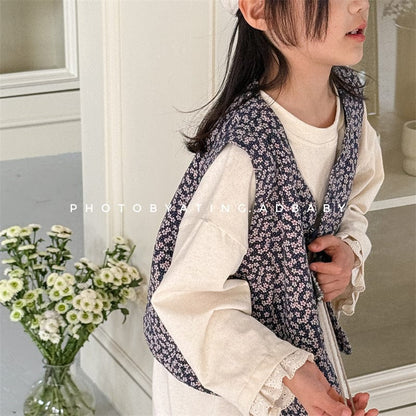 ベスト キッズベスト ストライプ/フラワープリントバックロゴレトロジレベスト【mh-0008973】