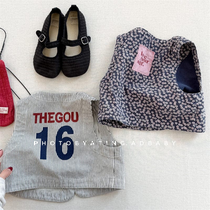 ベスト キッズベスト ストライプ/フラワープリントバックロゴレトロジレベスト【mh-0008973】