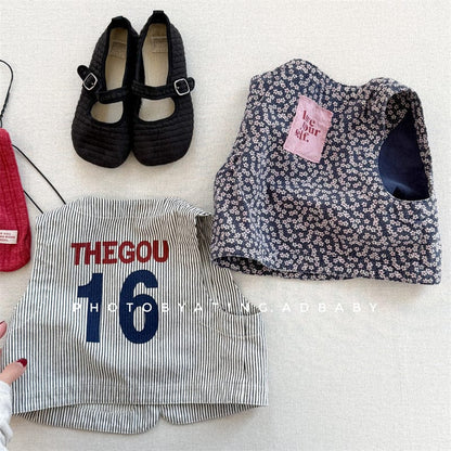 ベスト キッズベスト ストライプ/フラワープリントバックロゴレトロジレベスト【mh-0008973】