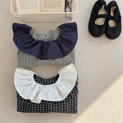 長袖シャツ・ブラウス キッズトップス ラッフル襟チェック長袖ブラウス【mh-0008975】