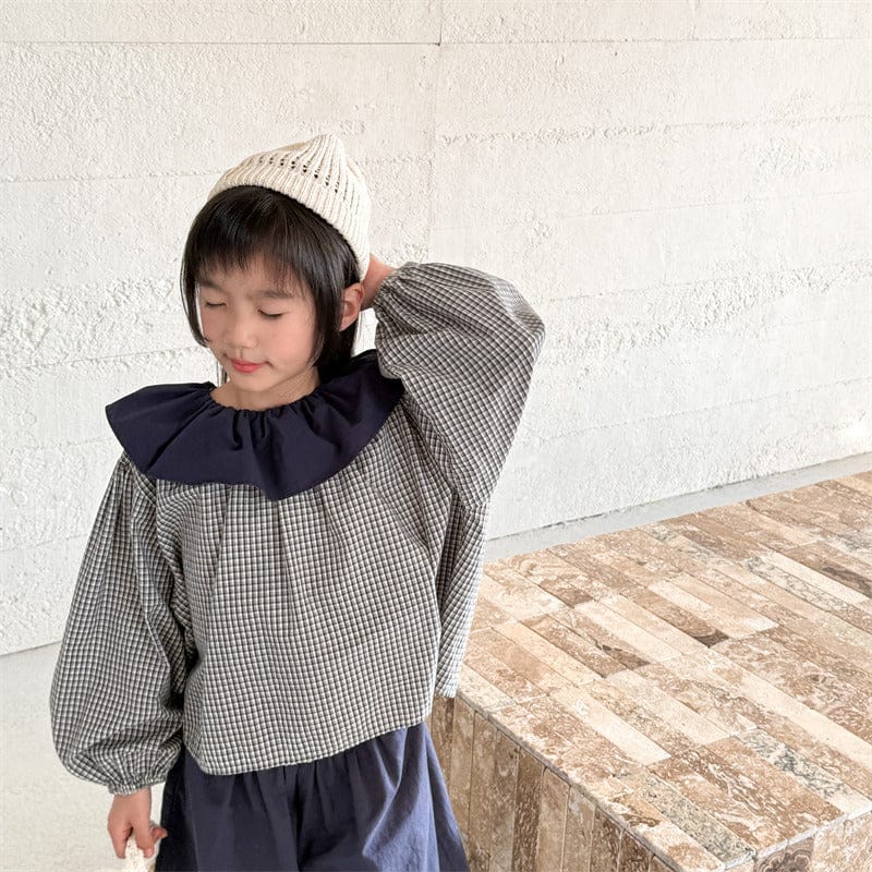 長袖シャツ・ブラウス キッズトップス ラッフル襟チェック長袖ブラウス【mh-0008975】