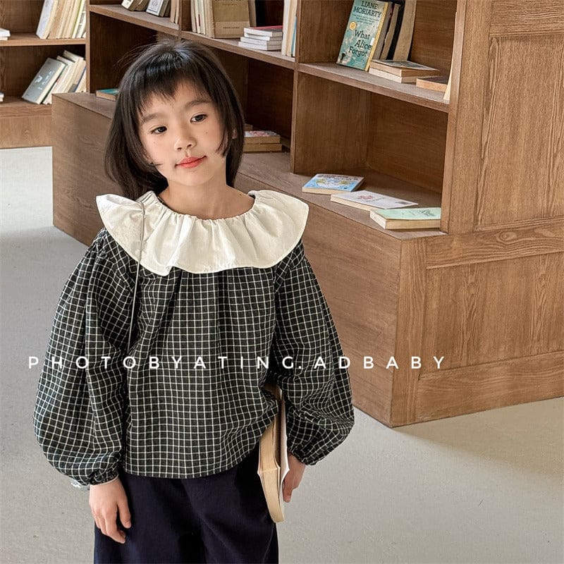 長袖シャツ・ブラウス キッズトップス ラッフル襟チェック長袖ブラウス【mh-0008975】