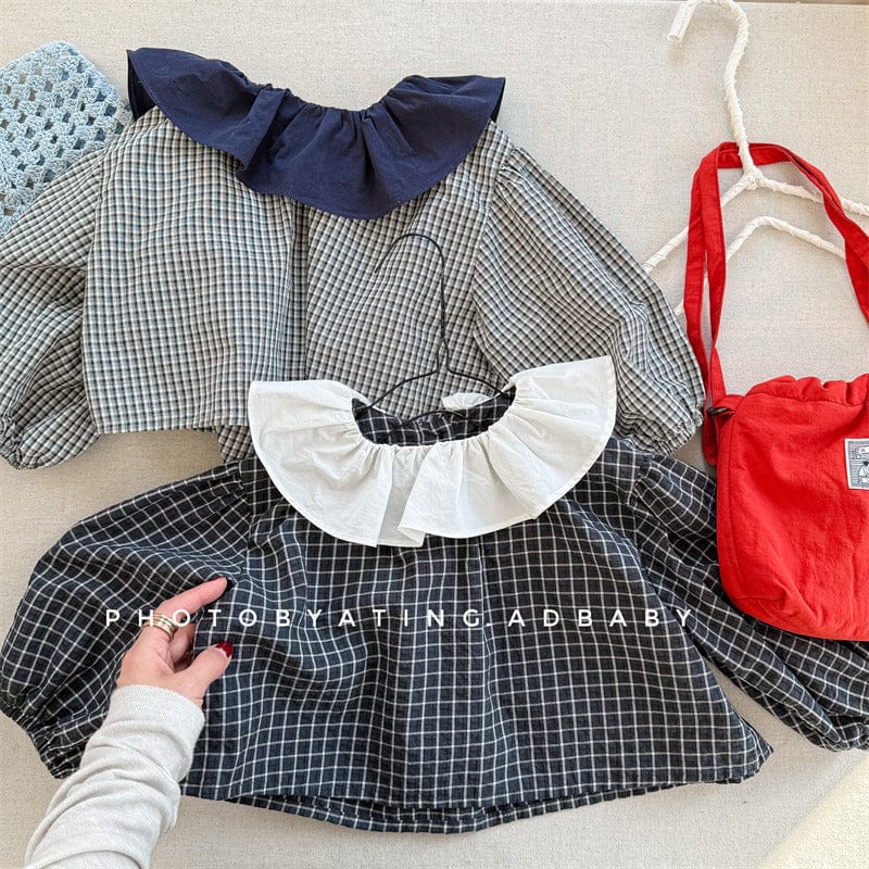 長袖シャツ・ブラウス キッズトップス ラッフル襟チェック長袖ブラウス【mh-0008975】