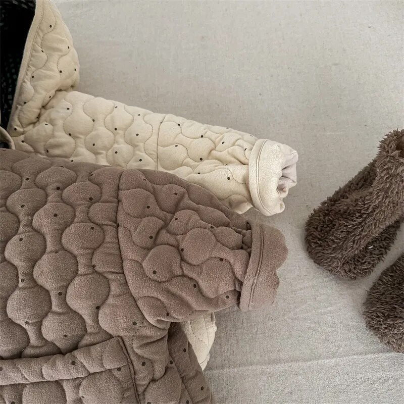 ショートコート・ジャケット・ジャンパー キッズ みずたま キルティング 裏フリース フーディ ジャケット コート アウター【mh0003029】